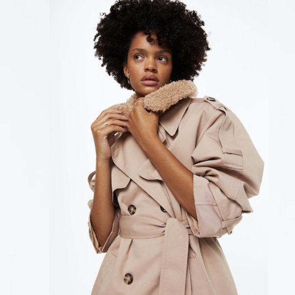 H&M Double-breasted Trench Coat Beige Sz XS NWT - Picture 4 of 10